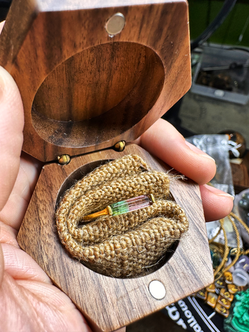 watermelon tourmaline ring in wooden box