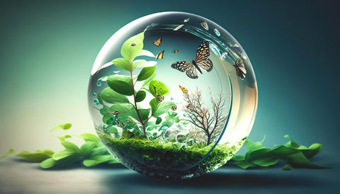 An Ecosystem with plants and animals trapped in a bubble