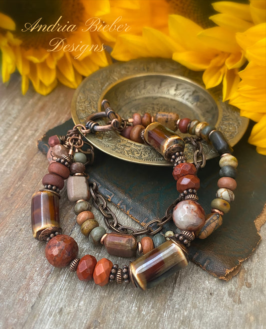 Stone & Seed Bead Leather Wrap Bracelet Kit - 4mm Red Creek Jasper