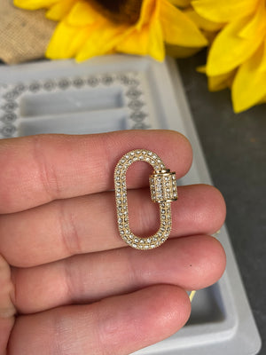 Rhinestone pave clasp. Carabiner, screw style, gold metal. - Andria Bieber Designs 