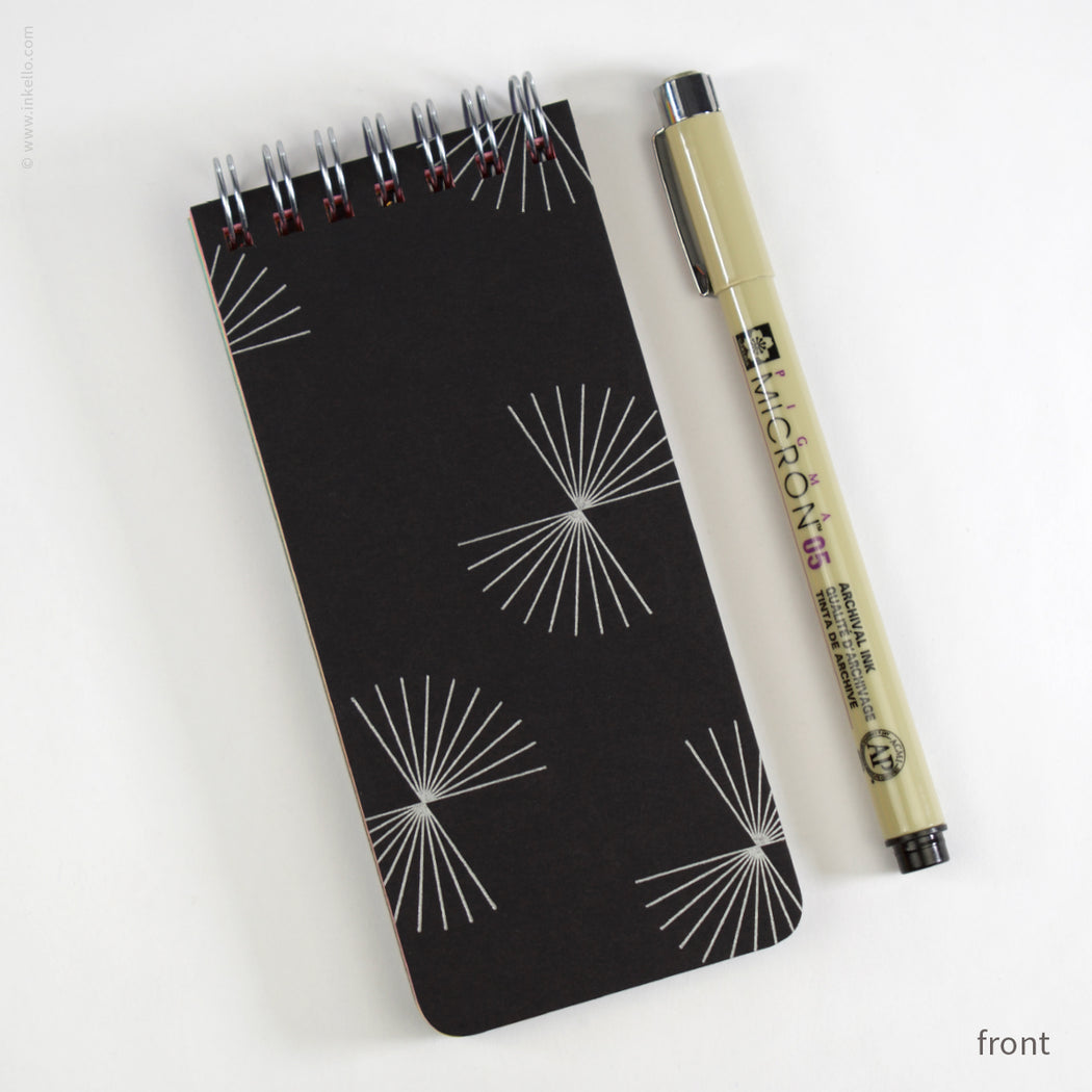 Small Black Spiral Notepad With Bursts + Rainbow Pages (#508) — Inkello ...