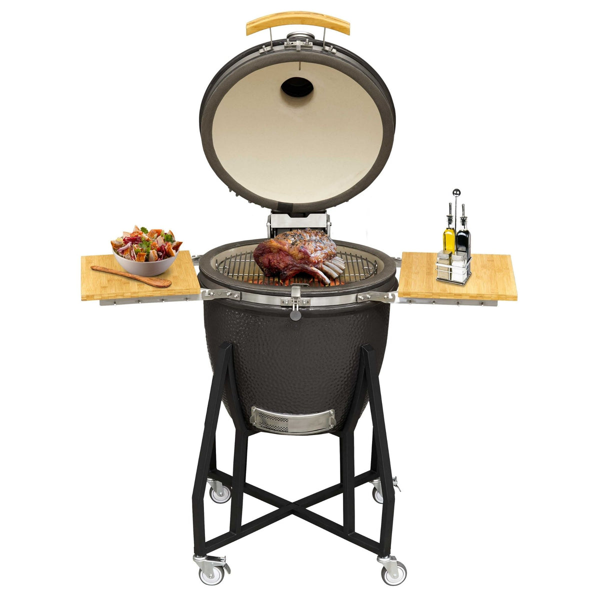 Zullen Zwart Won Deluxe Kamado Style BBQ Grill, Oven, Smoker with Wheeled Stand, Cerami -  Dellonda