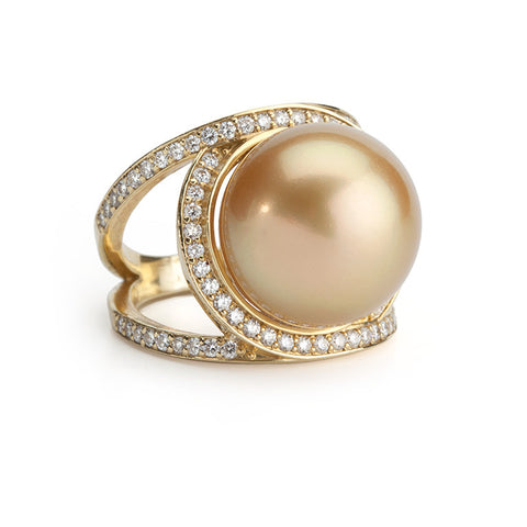 Gorgeous Golden Pearl Diamond Gold Cocktail Ring – Christina Addison ...
