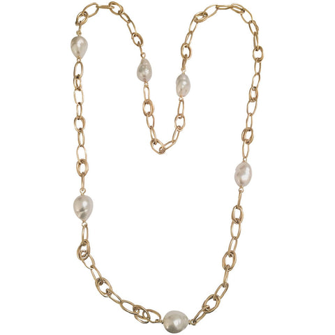 Baroque pearl Yellow Gold Marquise Link chain necklace – Christina ...