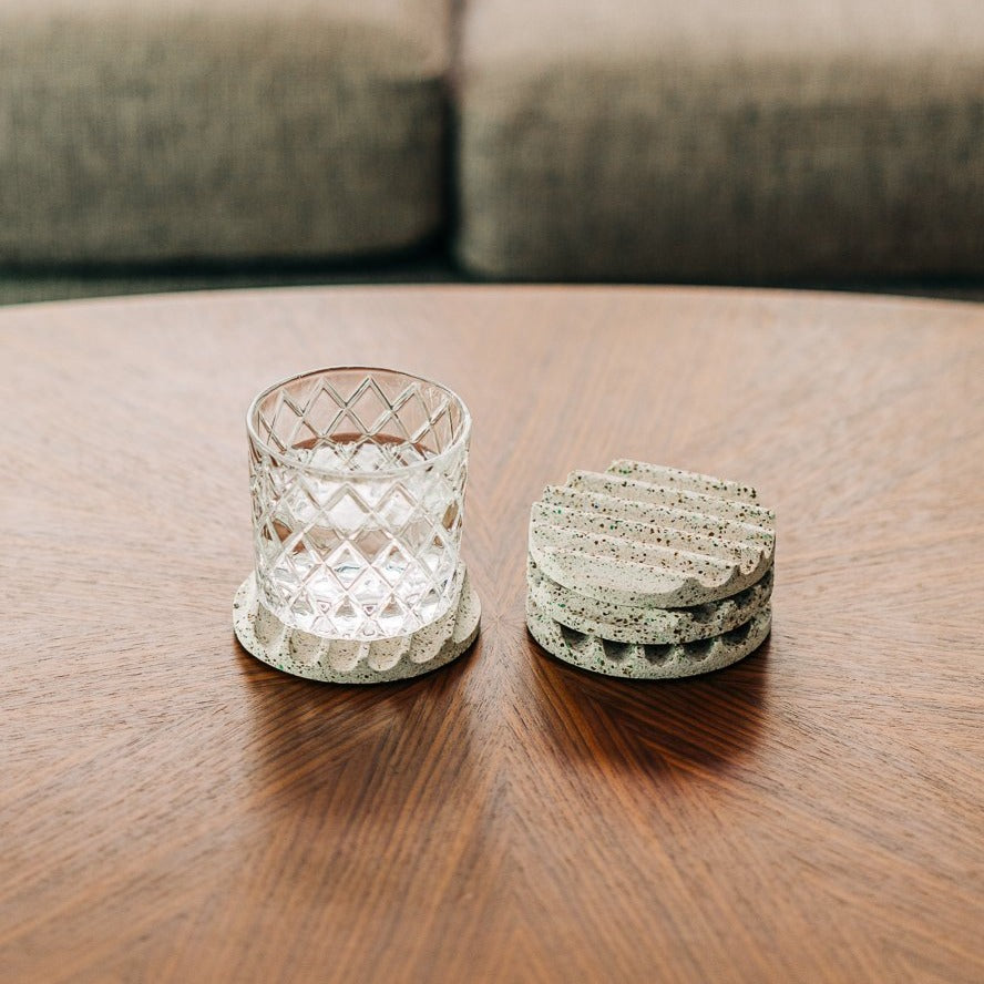 White Terrazzo Coaster Set