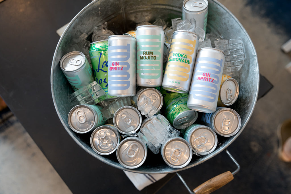 Troop Beverage canned cocktails on ice at the opening of Gather