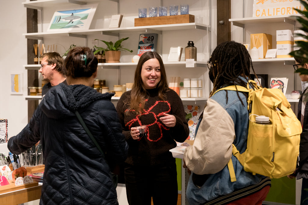 Marble-artist Shaine Drake at her opening of Hot Springs in the Rare Device Gallery