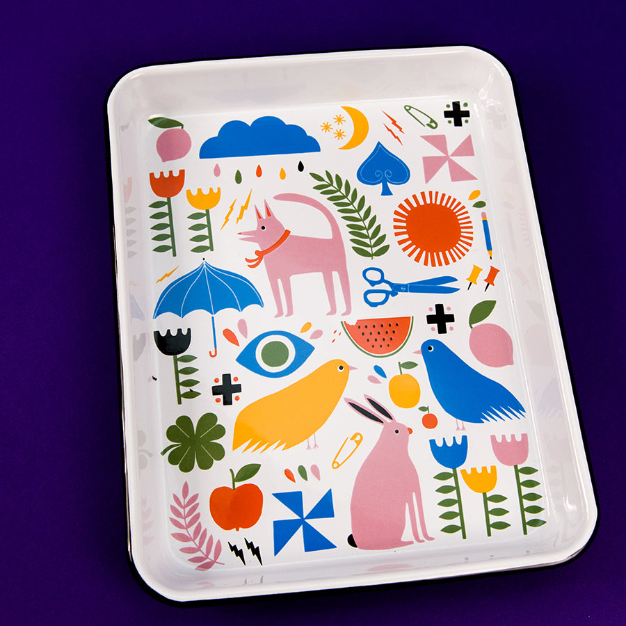 Enamelware Tray - Pink Dog