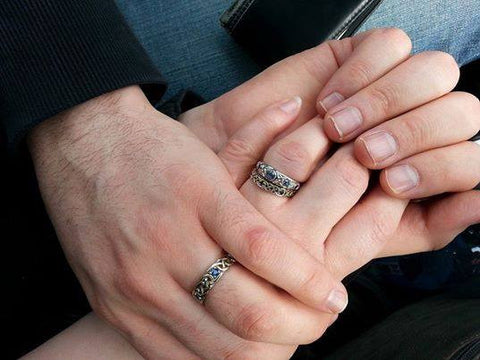 white gold and sapphire wedding rings by Walkers Celtic Jewelry