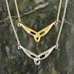 Triquetra bar necklaces in gold and silver