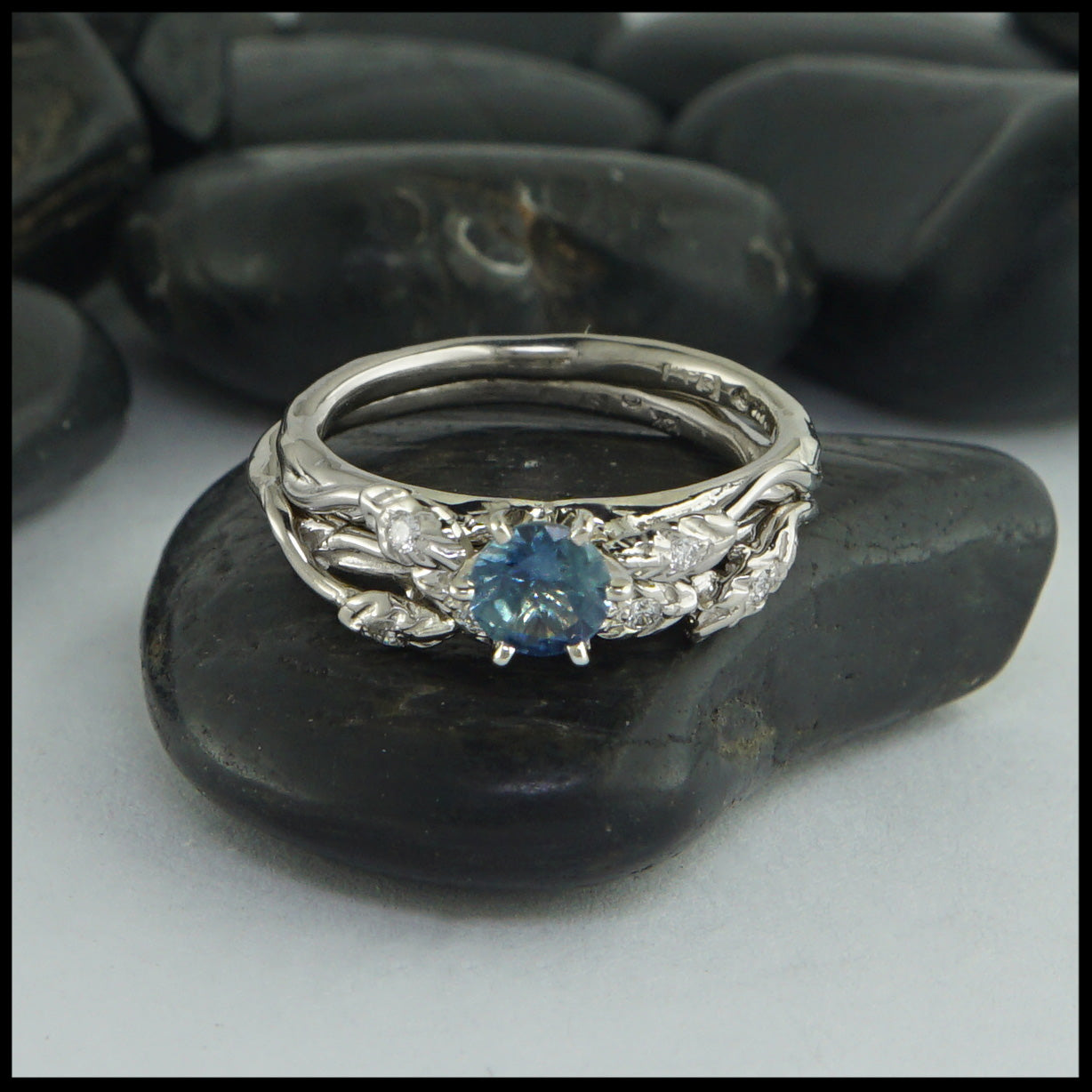 Montana Sapphire Leaf and Vine Wedding Set | Walker Metalsmiths