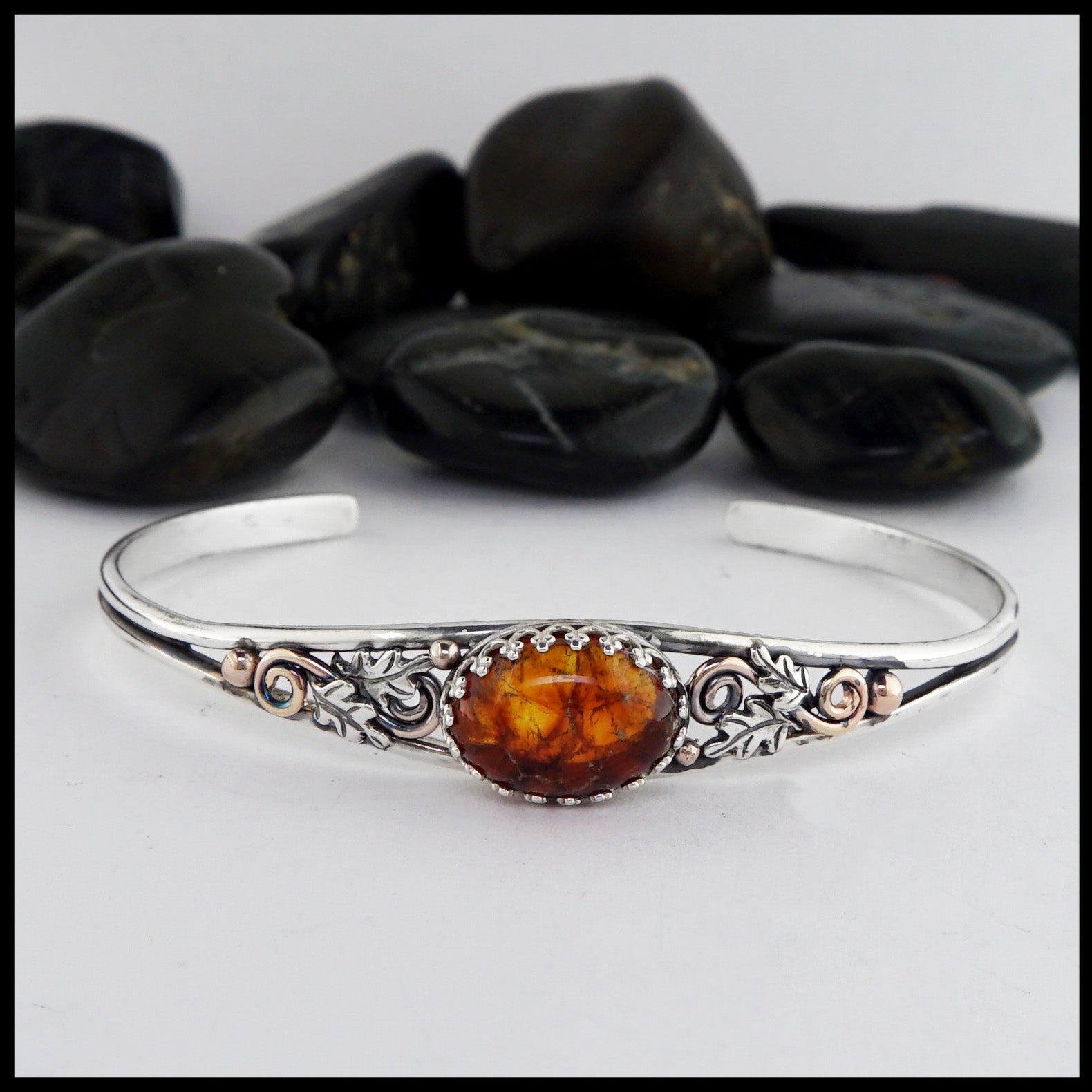 Oak Leaf Cuff Bracelet with Amber | Walker Metalsmiths