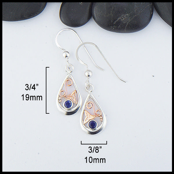 Tear Drop Earrings in Silver & Rose Gold with Sapphire