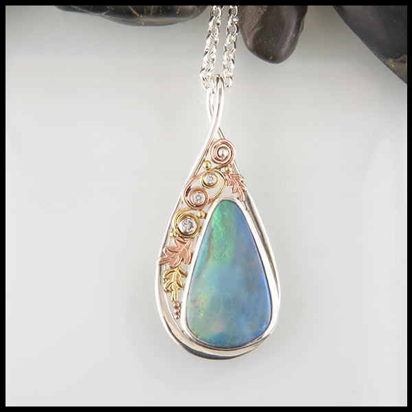 Custom Opal Pendant in Sterling Silver & Gold | Walker Metalsmiths