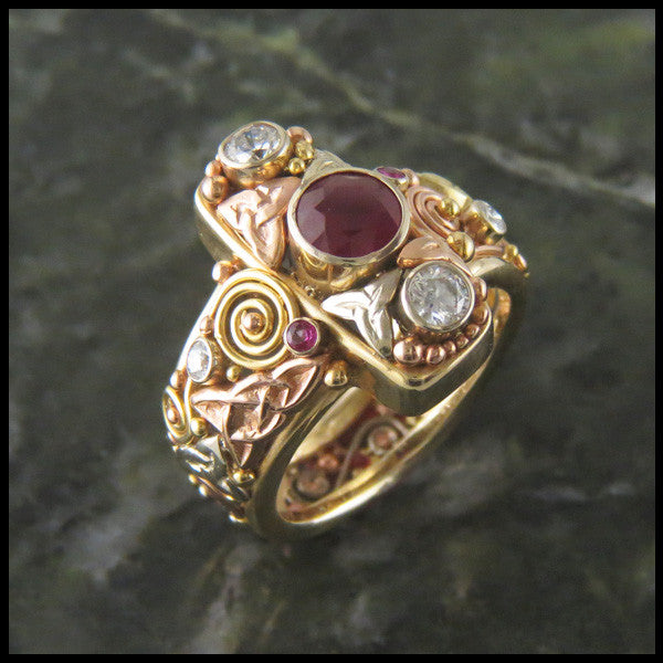 Unique Ruby and Diamond Celtic Ring 