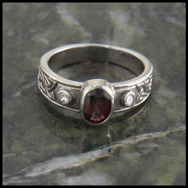 Celtic Knot Ring with Oval Gemstone and Diamonds | Walker Metalsmiths