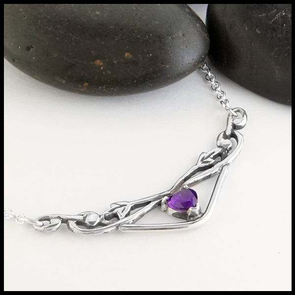Heart Shaped Amethyst and Ivy Bar Necklace | Walker Metalsmiths