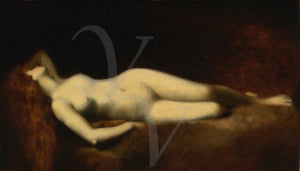 Antique painting of a female nude reclining. Fine art print