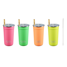 Load image into Gallery viewer, Frank Green Reusable Stainless Steel Party Cups and Straws - Neon (4 Pack)