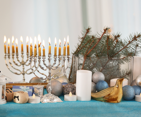 Hanukkah flowers and decor