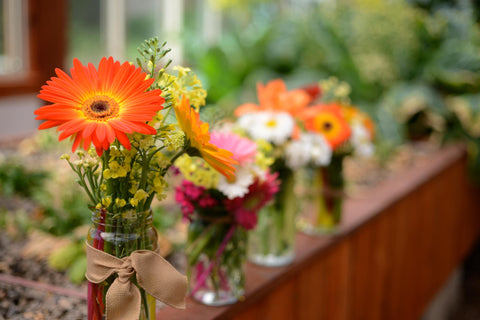 fresh flowers in reusable household bottles