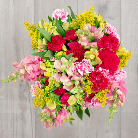 pink snapdragon, alstromeria and carnation bouquet friendship flowers