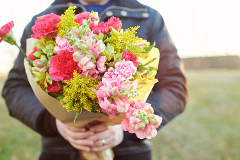 hello beautiful carnation and snapdragon breast cancer bouquet