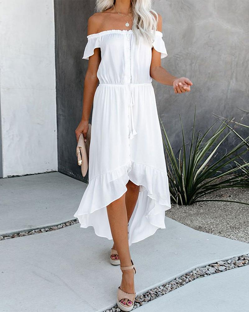 Outlet26 Off Shoulder Ruffle Asymmetric Dress white