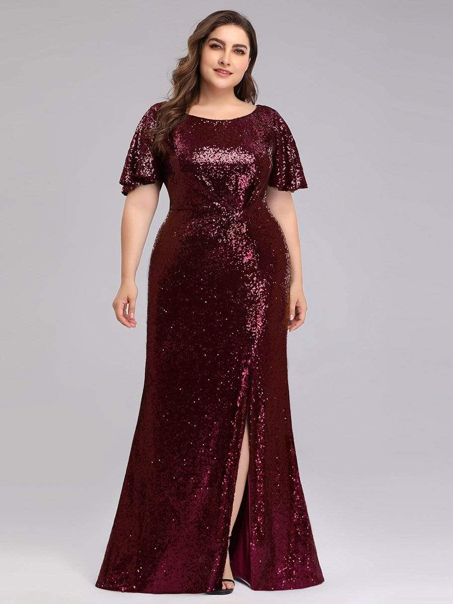 Women's Plus Size Sequin Gowns for Party with Side Split – OUTLET26