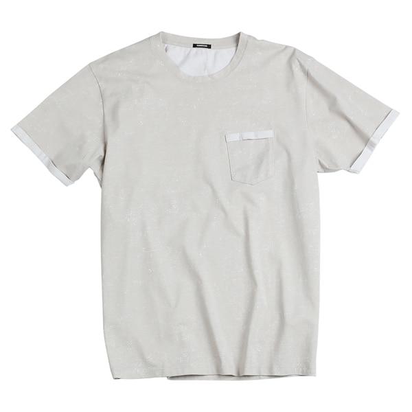 Layered chest pocket t-shirt men Melange vintage short sleeve 100% cotton