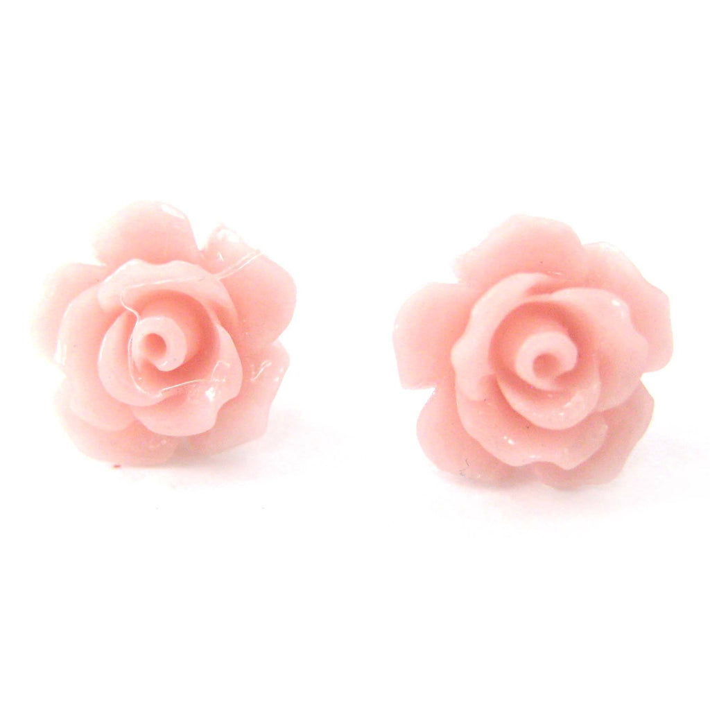 Classic Resin Floral Rose Stud Earrings in Light Pink | DOTOLY