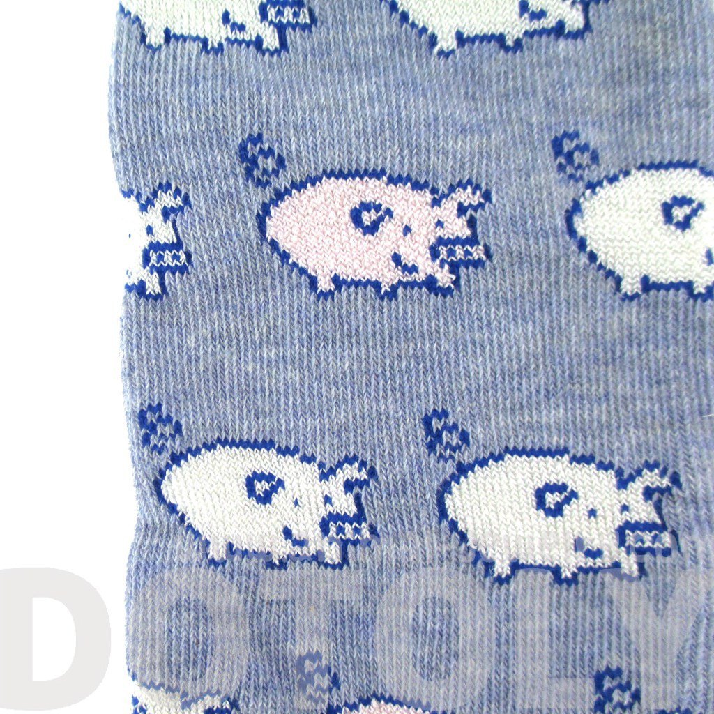 Adorable Pig Piglet Print Socks in Blue for Women