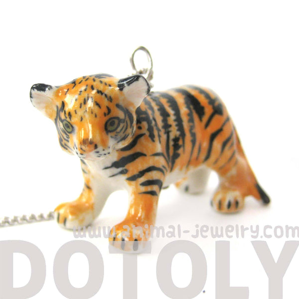 Baby Tiger Porcelain Ceramic Detailed Animal Pendant Necklace