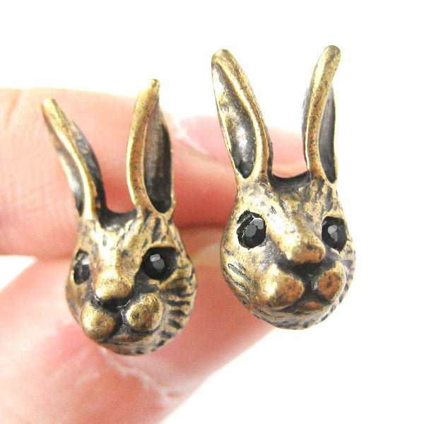 bunny rabbit animal head stud earrings in brass animal jewelry_grande