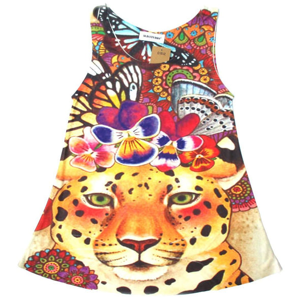 Colorful Leopard Cheetah Animal Print Graphic A Line Flowy Tank Top