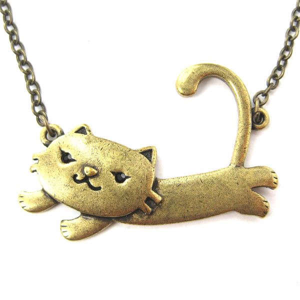 Kitty Cat Cute Animal Pendant Necklace in Brass | Animal Jewelry