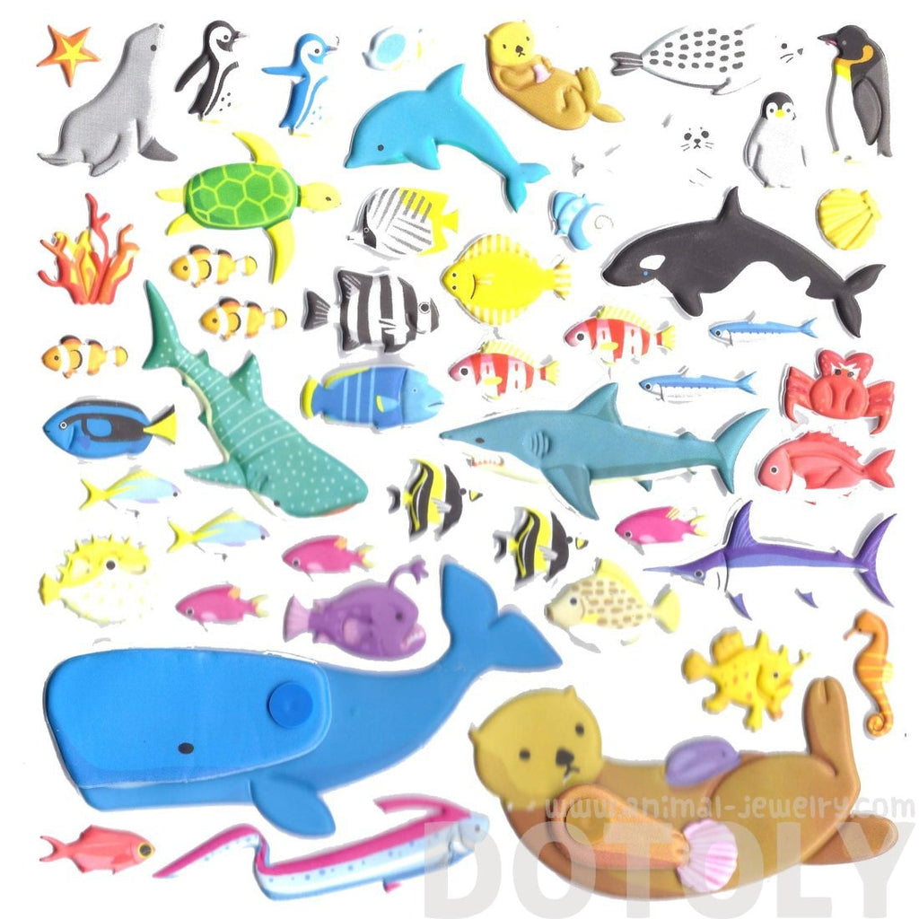 Large Whale Fish Stingray Shark Shaped Aquarium Themed Puffy Stickers