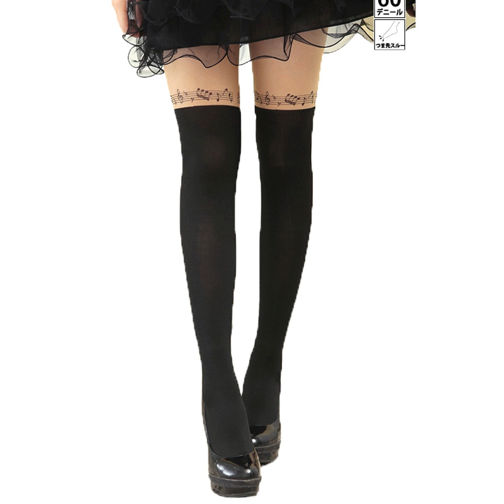 Musical Notes Fake Thigh High Garter Sheer Tights for Women | DOTOLY