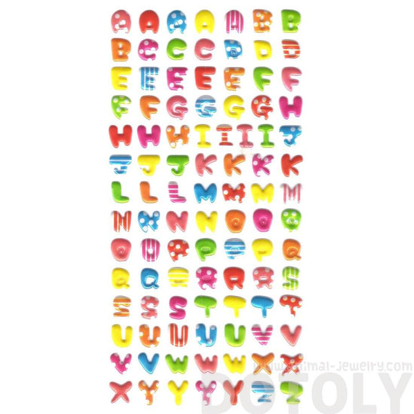 Rainbow Colored Alphabet ABCs Shaped Puffy Fancy Typography Stickers