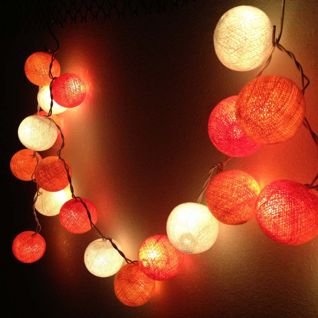 Shades of Orange Round Cotton Ball Handmade String Lights | DOTOLY