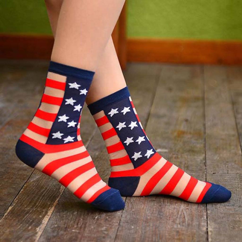 Sheer Patriotism American Flag Star Stripes Print Socks