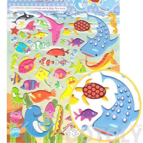 Sea Creatures Themed Shark Dolphin Fish Puffy Stickers