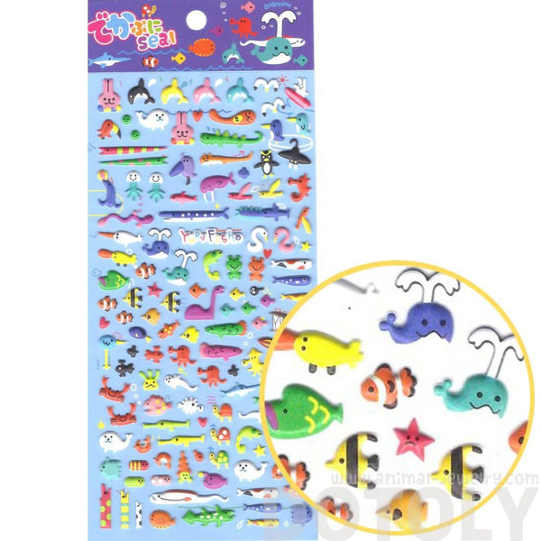 Sea Creatures Themed Walrus Penguin Dolphin Fish Shaped Puffy Stickers