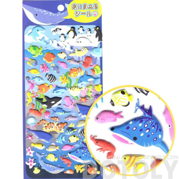 Whale Sharks Octopus Fish Shaped Sea Creatures Themed Puffy Stickers