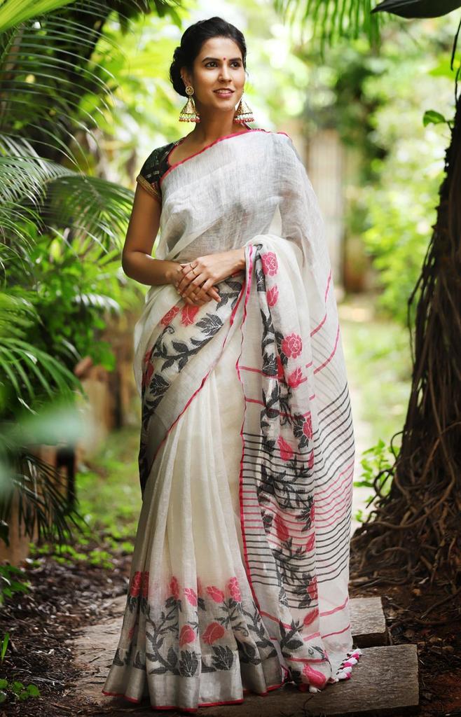 linen sarees: The Allure of Latest and Plain Linen Sarees – Akruti Sarees