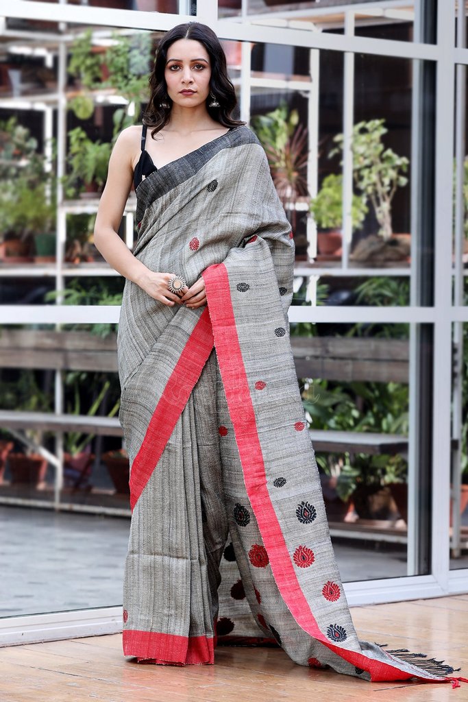 Buy Art Silk Grey Saree with Pink Colour Blouse Online - SARV0379 | Andaaz  Fashion