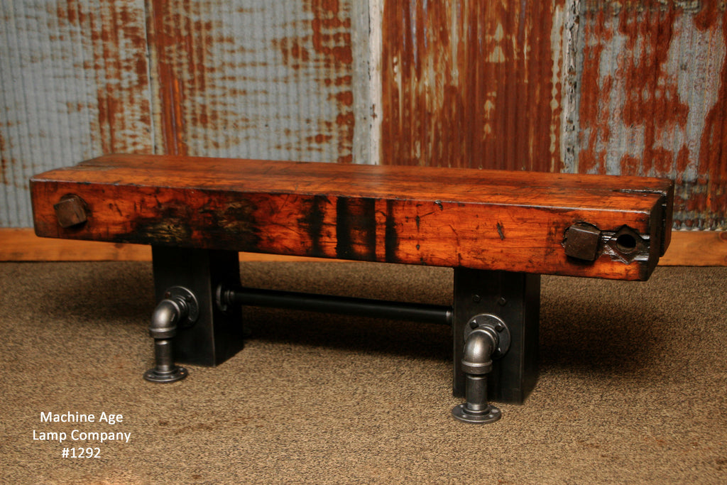 Steampunk Industrial Antique Wood Beam Bench or Coffee ...