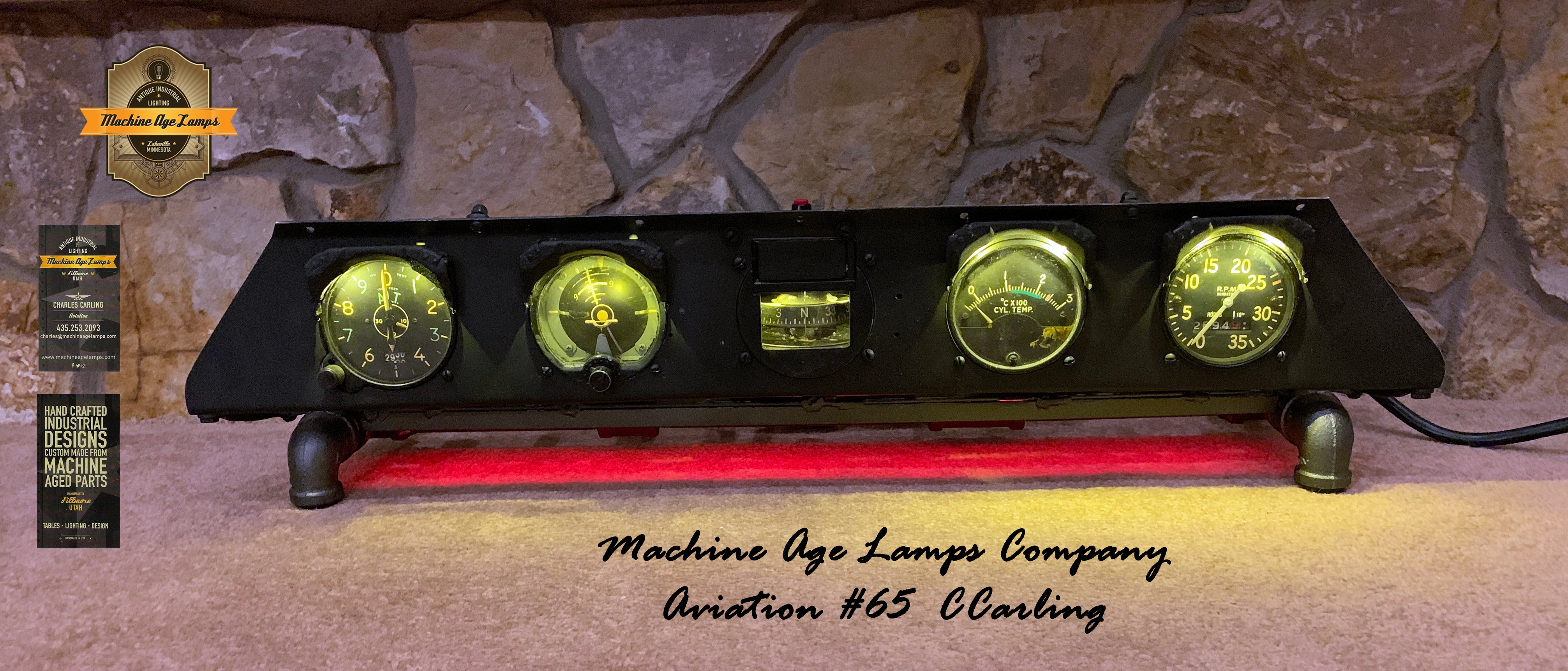 Aviation Instrument Control Panel Lighted Display / Machine Age Lamp / Airplane / Lamp #65