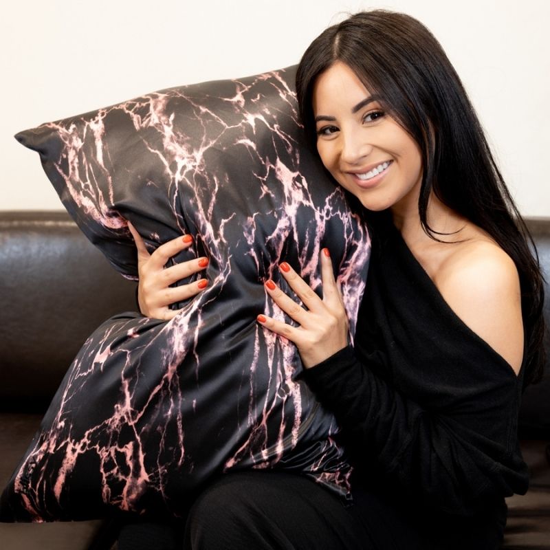 rose marble black zipper pillow case