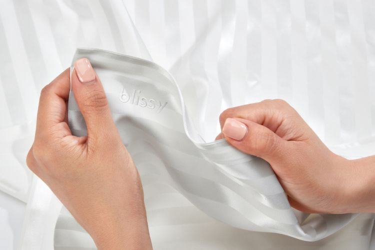 white striped blissy pillowcase